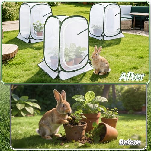 Augshy Pop Up Plant Covers, 3 Pack Mesh Net Protectors Cage with Stakes