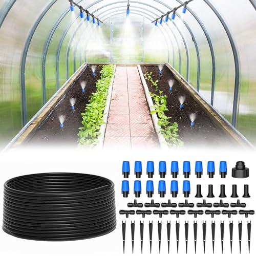 MIXC 65FT Drip Irrigation System, Quick Connect Misting System, 15 Nozzles - size: 65FT(Updated)