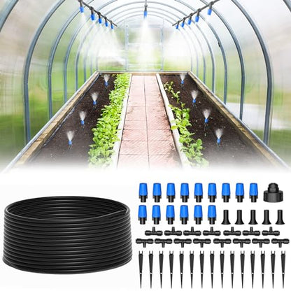 MIXC 65FT Drip Irrigation System, Quick Connect Misting System, 15 Nozzles - size: 65FT(Updated)