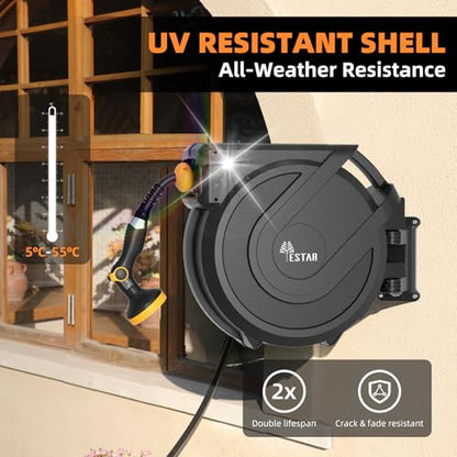 Retractable Garden Hose Reel 1/2 in x65 ft， Wall Mounted Hose Reel - color: Gray, size: 1/2"x65 ft