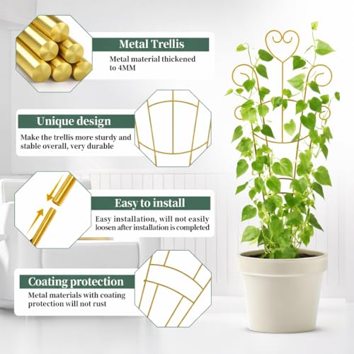 2 Pack 30'' Large Metal Plant Trellis for Climbing Plants, - color: Golden-2pcs