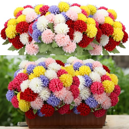 XunYee 12 Pcs Fall Artificial Flowers for Outdoor Faux Mums,Vivid Color - color: Vivid