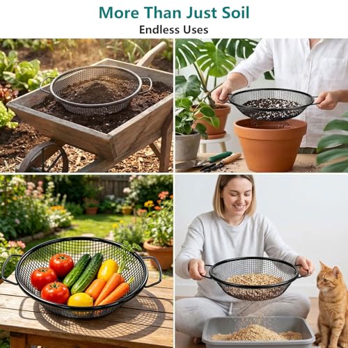 2PCS Soil & Compost Sifter with Handle, 3mm & 6mm for 5 Gallon Bucket