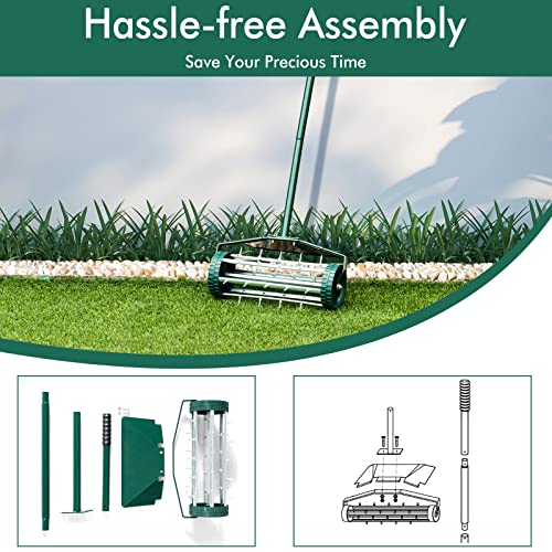 Happytools Rolling Lawn Aerator, Grass Dethatching Manual Aeration Tool with 50 Inch Handle & Fender, Gardening Lawn Care Aerators for Yard Garden Lawn - style: HYT-3425 Upgraded w/ Fender