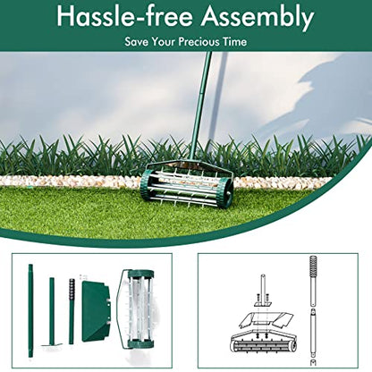 Happytools Rolling Lawn Aerator, Grass Dethatching Manual Aeration Tool with 50 Inch Handle & Fender, Gardening Lawn Care Aerators for Yard Garden Lawn - style: HYT-3425 Upgraded w/ Fender