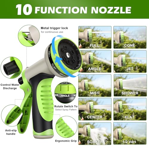 Metal Garden Hose 75 ft Stainless Steel Heavy Duty Water Hose with 10 Function Nozzles Flexible Lightweight Kink-Free Leakproof Sturdy Hoses Pipe 3/4" Brass Fitting for Outdoor Yard Lawn RV - size: 75FT