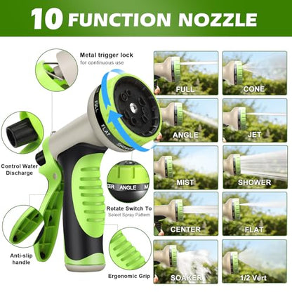 Metal Garden Hose 25 ft Stainless Steel Heavy Duty Water Hose with 10 Function Nozzles Flexible Lightweight Kink-Free Leakproof Sturdy Hoses Pipe 3/4" Brass Fitting for Outdoor Yard Lawn RV - size: 25FT