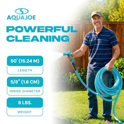 Aqua Joe 50ft Professional-Grade Hybrid Polymer Garden Hose with Dual Swivel Grips, 500-PSI Burst Rating