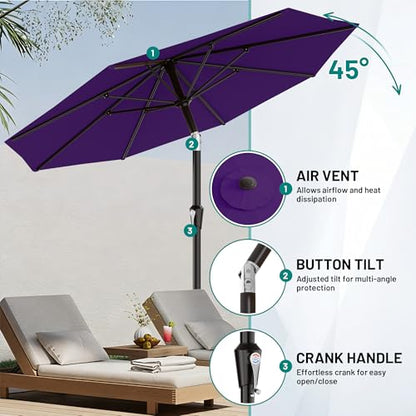 AreShark 9FT Outdoor Patio Umbrella with Tilt and Crank, Dark Purple - color: Dark Purple, size: 9ft