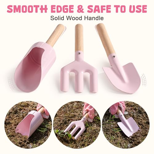 ROBOTIME Kids Gardening Set, 17PCS Kids Gardening Tools for Girls, Toddler Gardening Set with Hat, Apron, Gloves, Watering Can & Tool Bag – Outdoor Garden Toy Kit (Pink) - color: Pink