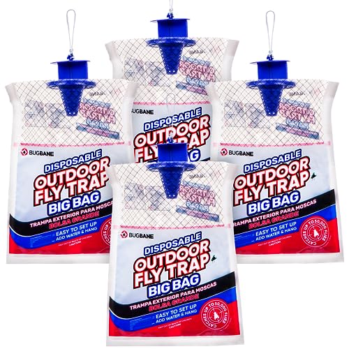 Fly Traps Outdoor Fly Trap for Patio. 4 Large Non-Toxic Pre-Baited Flies Bags Outdoor Disposable. Big Hanging Bug Catchers for All Filth Flies Killer for Outside Bug Control in Yard Horse Ranch. - size: 4pk