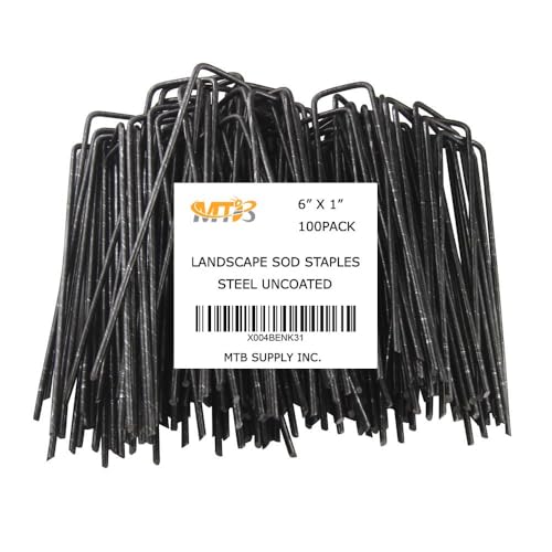 100 Pack 6x1 inch 11GA(0.12inch) Landscape Staples Garden Stakes Fence Netting Pins Ground Spikes Sod Cover Fabric Pegs Steel Uncoated - size: 6"x1" 11GA Black 100Pack