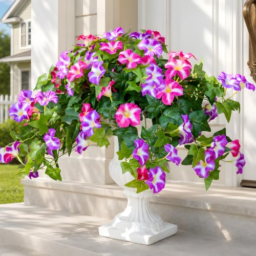 2 Packs Artificial Fake Petunias Flowers for Outdoors, Rose Red - color: Rose Red&fuchsia, size: 2pcs