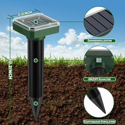 Mole Repellent Solar Powered 10 Pack, Ultrasonic Gopher Vole & Snake Deterrent, IP44 Waterproof Sonic Spikes to Stop Animal Digging, Pest Repeller for Lawn Garden Yard & Landscape Protection
