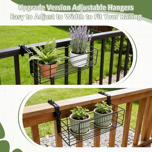 Youyole Railing Hanging Planter Holder, Adjustable Balcony Flower Pot Stand - color: Black, size: 6" Wide, style: Classic