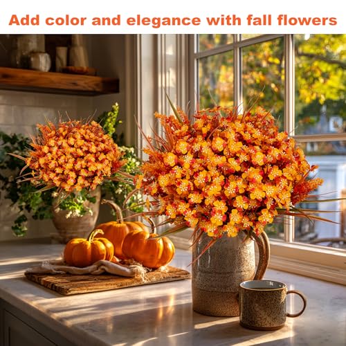 AXYLEX Artificial Fall Flowers Outdoor Fake Mums - color: Orangegreen