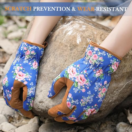Gardening Gloves for Women, Breathable Leather Garden Gloves,Gardening Gift - color: Brown - Flower