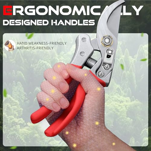 DECERK® 8.5" Professional Pruning Shears, Effortlessly Prunes 3/4" Branches - color: Red