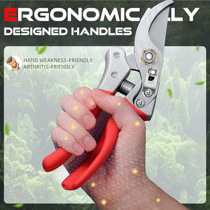 DECERK® 8.5" Professional Pruning Shears, Effortlessly Prunes 3/4" Branches - color: Red