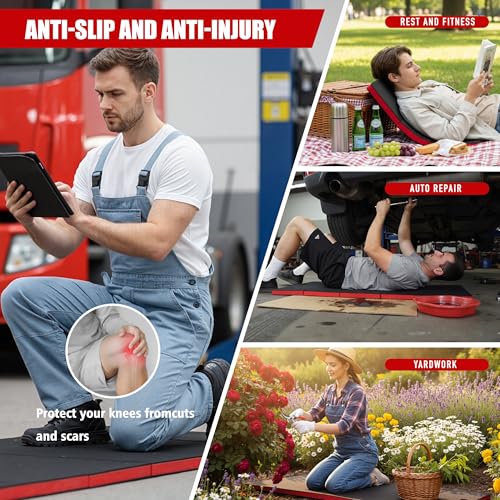 Foldable Mechanic Kneeling Pad, 46.46''x19.29'' Extra Large Creeper Mat for Ground, Waterproof, Oil-Resistant Padded Support for Under Car Maintenance, Garage Floor, and Motorcycle Repair