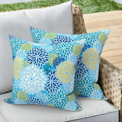 Outdoor 16x16 Inch Throw Pillow Covers Set of 2, All Weather Square Pillow Cases, Covers ONLY, Patio Cushion Pillow of Home Furniture Use, Dahlia Blue - color: Dahlia Blue, size: 16" x 16" (Pack of 2)