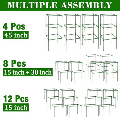 ZeeDix 4 Pack Square Tomato Cages for Garden with Clips 45 Inch - color: Green-4 Pack, size: 45-inch