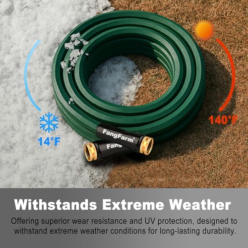 15FT Rubber Garden Hose, 5/8 in, 3/4 GHT Brass Fittings - size: 15FT
