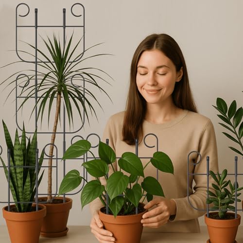 8 Pack Trellis for Climbing Plants Indoor, Expandable Small Metal Trellis for Potted Plants, Flowers Vine Ivy, Sturdy Houseplant Pothos Plant Climber Support - size: 8 Pack-15in(H)x10in(L)