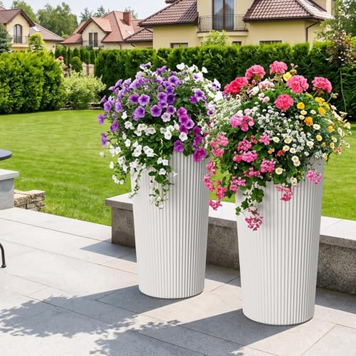 24" Tall Planters for Outdoor Plants with Insert, Set of 2 White - color: White-r