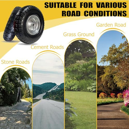4.00-6 Solid PU Tire, 13" Flat-Free，Replacement for Wheelbarrow & Hand Truck, Heavy Duty Puncture Proof Garden Cart Wheels, 2-Pack - size: 13"/4.00-6
