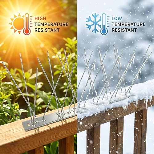 304 Stainless Steel Bird Spikes for Outside, Durable Pigeon Spikes Fence Kit to Keep Small Birds, Crows and Woodpeckers Away, Outdoor Scare Devices, 6 Pcs Covers 4.92 FT - size: 4.92Ft