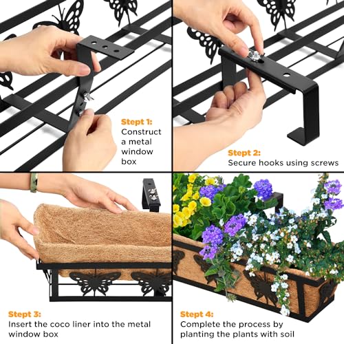 4-Pack 36IN Window Box Railing Hanging Planter Coco Liner Basket - color: 36in - Set 4