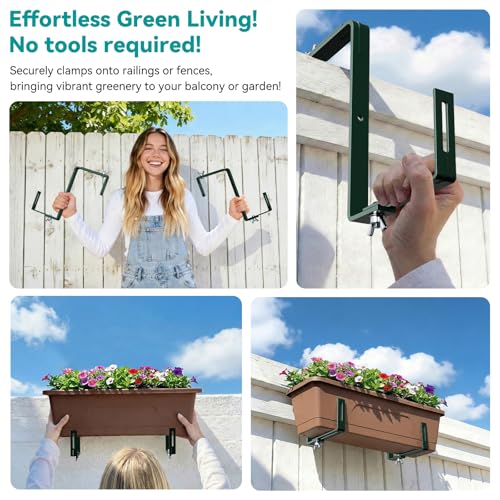 Adjustable Planter Box Brackets,Enhanced Bottom Support,Universal Outdoor Hanging Brackets,Flower Box Brackets for Fence Railings, Windowsill, Patio, Garden,Balcony. (Green) - color: Green