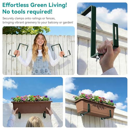 Adjustable Planter Box Brackets,Enhanced Bottom Support,Universal Outdoor Hanging Brackets,Flower Box Brackets for Fence Railings, Windowsill, Patio, Garden,Balcony. (Green) - color: Green