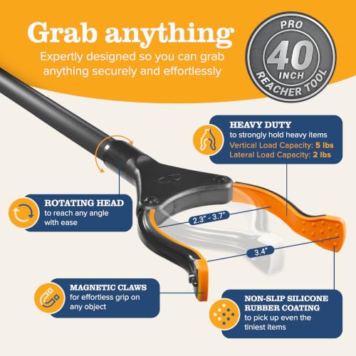 EZPIK Classic 40” Folding Grabber Reacher Tool with Dual Magnets, Heavy Duty Trash Picker Upper Grabber for Seniors & Disabled Users, Aluminum Pickup Tool for Everyday Reaching Aids (Black) - size: 40" Classic (Pack of 1) - Black
