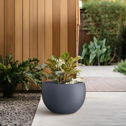 Kante Small Round Bowl Charcoal Concrete Planter 11.8" Dia, Outdoor - color: Charcoal, size: 11.8" d
