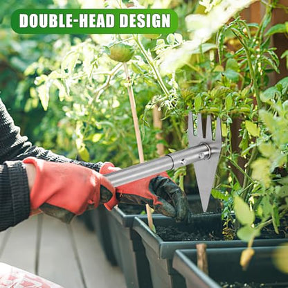 BARAYSTUS 2‑in‑1 Garden Hoe & Weed Rake with Long Handle for Weeding - size: Small Head: 3.1" W x 7.4" H