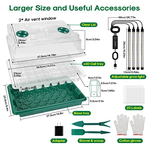 BlumWay Seed Starter Tray with Grow Light, Humidity Dome, 2 Pack 80 Cells