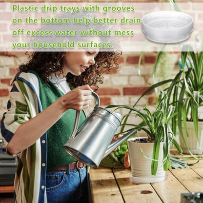 6 Pcs Plant Saucer, 10 Inch Plastic Plant Trays Flower Pot Saucers, Clear Plant Saucer Drip Trays for Indoor & Outdoor Plants, Round