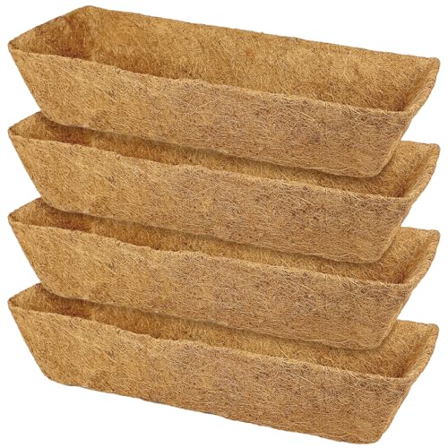 4 Pack 24 Inch Trough Coconut Liners for Window Box Deck Planter Natural Coco Fiber Replacement Liner for Outdoor Plants Rectangular Coir Planters for Porch Balcony Garden Decor - color: 4 Pack-brown, size: 24 Inch Trough
