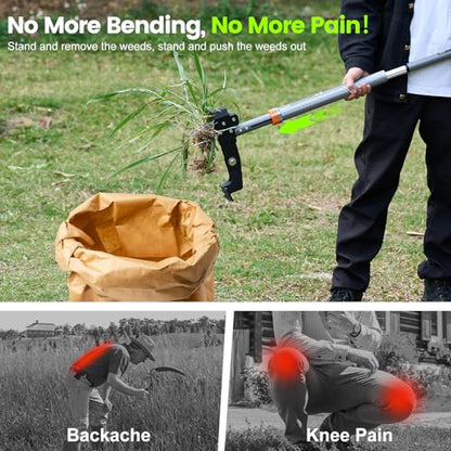 GASREKV Weed Puller Tool, 4-Claw Steel Head Stand Up Weeder, 39"-46" Adjustable Handle & Easy Eject, Root Weed Remover for Dandelion, Thistle & Crabgrass, No Bending - color: Orange