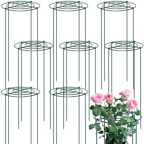 8 Sets Peony Support Cage,14"Diax32"High Heavy Duty Metal Plant Support,Grow Through Hoops Grids with 4 Thickened 5mm Legs,Strong Support Brace for Heavy Blossoms,Flower Support Ring for Peonies,Rose - size: 14"X32"-8PCS