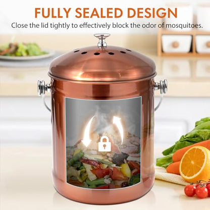 ENLOY Kitchen Countertop Compost Bin, 1.3 Gallon, Stainless Steel, Copper - color: Matte Copper