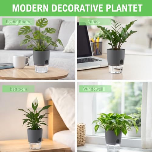 3.2 Inch Self Watering Planters 5 Pack Plastic Wicking Pots Grey - color: 3.2''-5pack-grey