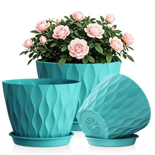 Plant Pots for Indoor Plants 3 Pack 10/9/8 Inch Plastic Planters - color: Blue