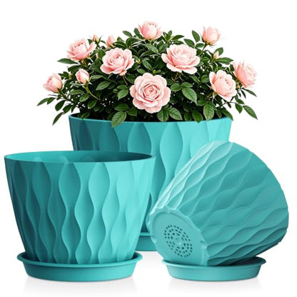 Plant Pots for Indoor Plants 3 Pack 10/9/8 Inch Plastic Planters - color: Blue