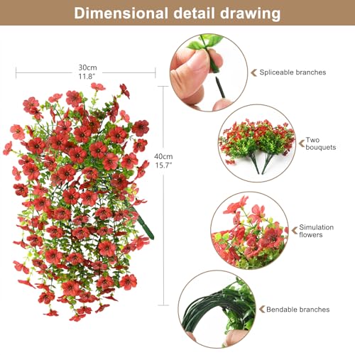 ZFProcess Artificial Hanging Flowers for Outdoors Fall Decoration - color: Red