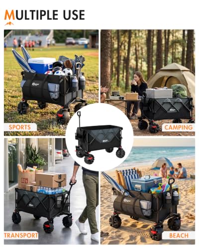 PORTAL Folding Wagon Black, All-Terrain, Beach Camping Garden Grocery - color: Black, size: 200L with Brake