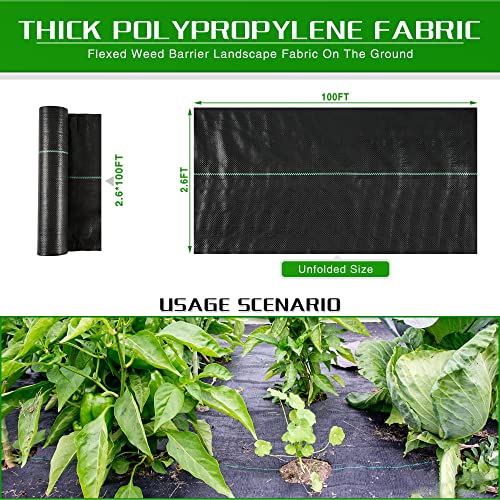 Weed Barrier Landscape Fabric Heavy Duty, 2.6FT x 100FT Thicken Garden Blocker Fabric Weed Mats, Weed Control Garden Cloth, Woven Geotextile Fabric for Garden Beds, Underlayment, Commercial Driveway - color: 2.6X100FT