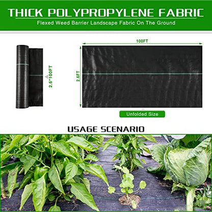 Weed Barrier Landscape Fabric Heavy Duty, 2.6FT x 100FT Thicken Garden Blocker Fabric Weed Mats, Weed Control Garden Cloth, Woven Geotextile Fabric for Garden Beds, Underlayment, Commercial Driveway - color: 2.6X100FT